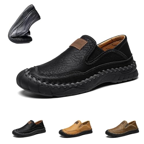 The First Young Shoes Men,Men's Handmade Leather Orthopedic Outdoor Loafers, Breathable Business Casual Men's Leather Shoes, Mens Comfortable Slip on Driving Moccasin Shoes