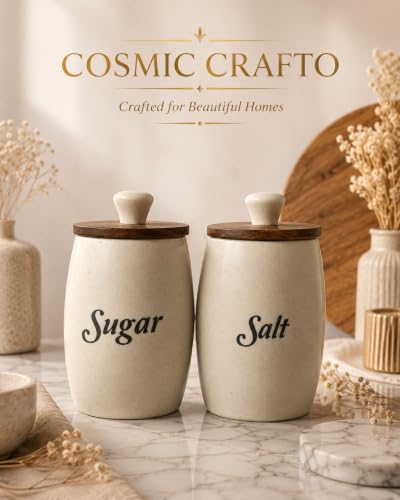 Image of Ceramic Airtight Sugar Salt Canister Set of 2 (Dholak)