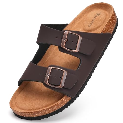 Torotto Mens Slides with Cork Footbed Open Toe Adjustable Webbing Flat Sandals for Walking | Beach | Indoor