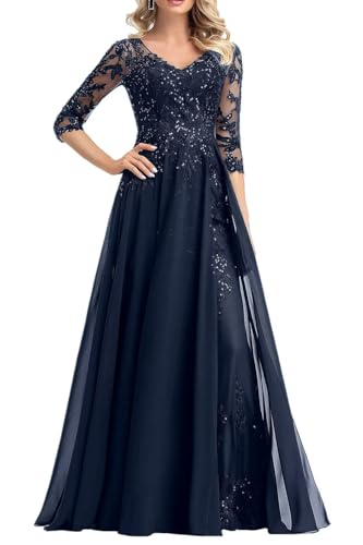 Chiffon Mother of The Bride Dresses for Wedding 2/3 Sleeve Mother of The Groom Dress Women Lace Applique Wedding Guest Gowns2