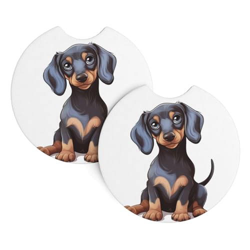 Portavasos para auto con diseño de perro dachshund, pack 2 miniatura 1