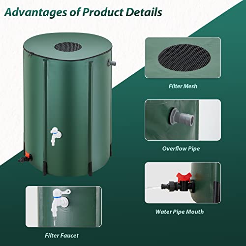 Azaeahom 100 Gallon Filtrable Rain Barrel, Collapsible Portable Water Storage Tank, Garden Water Barrel With Drains And Taps, Thickened Material & Stable For Car Wash, Warm House, Farm(Green) #TOP3