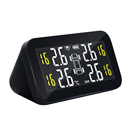 mewmewcat Sistema de monitoramento de pressão de pneus sem fio solar TPMS para carro Monitor HD Digi