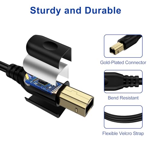 USB Printer Cable 6FT USB A to USB B Printer Cable, High-Speed Printer Cord for Scanners, Laptop, Computer, HP, Canon, Samsung, Dell, Epson, Xerox, USB MIDI Cable for Digital Piano MIDI Controller