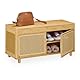 Relaxdays Schuhbank, mit Stauraum, 2 Fächer, Bambus, Rattan-Optik, HxBxT: 45 x 90 x 37 cm, Flur, Schuhregal, Natur/beige