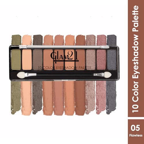 Image of Glam21 Flawless 10 Color Eyeshadow Palette |Long-Lasting | Smudge Free | Long Wearing And Easily Blendable Eye Makeup Palette Matte, Shimmery And Metallic Finish