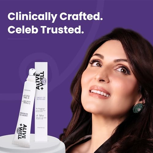 Image of Alive + Well No Baggage Under Eye Cream Gel for Dark Circles & Puffiness, with Caffeine & Tripeptides, Reduces Fine Lines & Crows Feet, Dermatologist Crafted, Cooling Massage Applicator -15ml (Pack of 2)