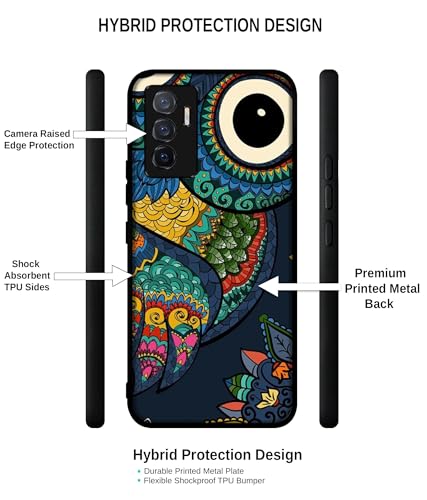 Image of Owl Illustration Design Premium 2D Printed Metal Back Case Cover for Vivo V23E 5G / Y75 4G