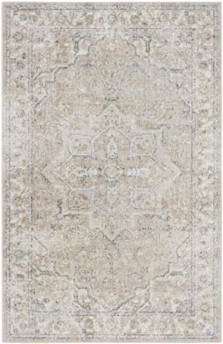 Tapete decorativo rectangular beige 4x6 ft