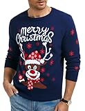 Wayleb Pull Noël Homme Confortable Tricoté à Manches Longues Col Rond avec Motifs Rennes et Flocons