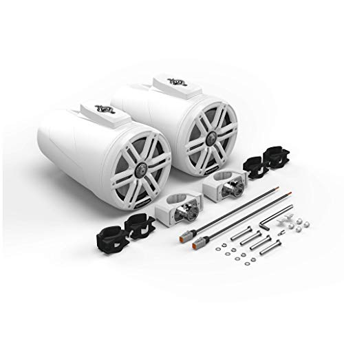 Image of Rockford Fosgate M2WL-8 Color Optix 8 inch Wake Tower Cans - White (Pair) | 2-way Marine Speakers, 250 Watts RMS / 1000 Watts Peak, Sport and Stainless Grilles, Multicolor LED Lighting Experience