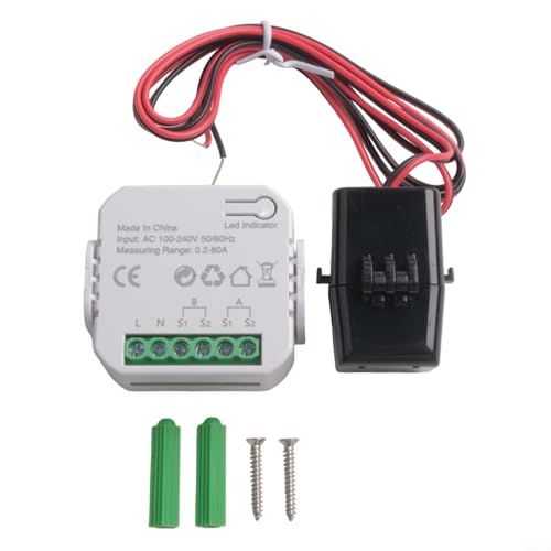 Honseadek Compteur d'énergie WiFi intelligent à 2 voies pour Tuya, canal 1/2 bidirectionnel avec pince, AC 100-240 V, suivi de la fréquence de tension actuelle (1 voie compteur d'électricité + CT)