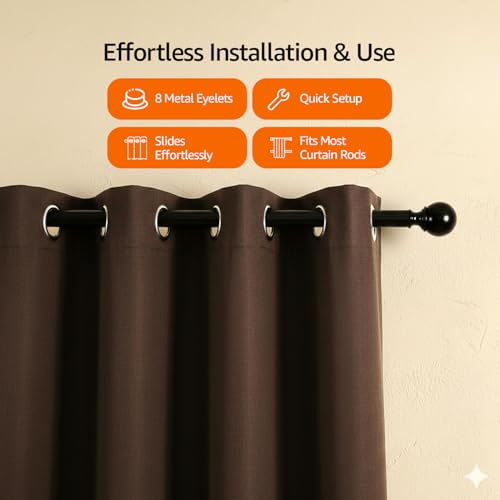 Image of Amazon Basics - Room Darkening Blackout Door Curtains, 100% Room Darkening | 7 Feet |Set of 2| Plain Design | for Living Room and Bedroom | 115cmx210cm, Color- Coffee