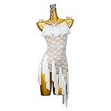 ZYDANC Lace Latin Dance Outfit Competition Dress Professional Samba Dress for Women Tassel Ballroom Dance Costume,White,XS