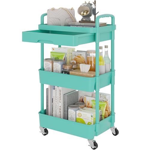 Calmootey 3-Tier Utility Cart with Drawer & Wheels, Storage for Home,Office