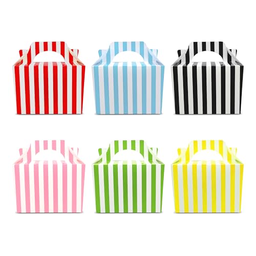 Lotus 20-Pack Stripe Design Children/Kids Party Boxes-Carry Food Meal Fun Picnic Birthday Celebration Wedding Favour Party Box Loot Bag Assortment(Mixed Colors) for Memorable & Joyful Festive Events
