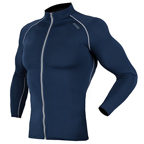DRSKIN Zip Front UV Sun Protection Long Sleeve Top Shirts Skins Tee Rash Guard Compression Base Layer UPF 50+ (ZDN043, L)