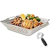 GFTIME 34,5 x 27,9 cm, grillmand van 304 roestvrij staal, grill-accessoires, grillschaal voor houtskool, wok, grill-pan, grillrooster, groenteschaal, groentemand, aardappelmand