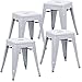 Zestaw 4 przemysłowych stołków barowych, stołków barowych, do układania w stosy, 66 cm, metalowe stołki kuchenne do baru, kuchni, jadalni, 61 cm, szare