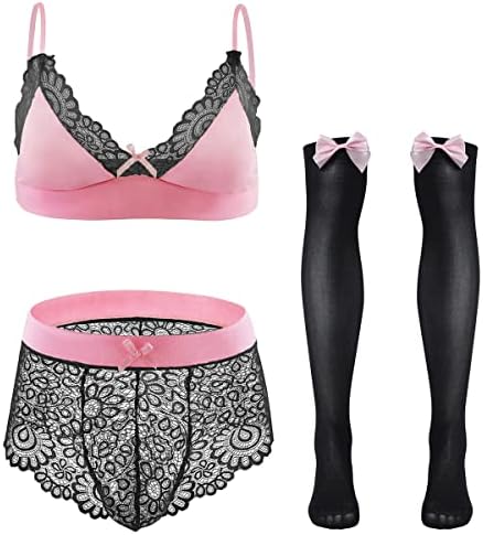 ABAFIP Men’s Crossdress Lingerie Bra Panties Stocking set
