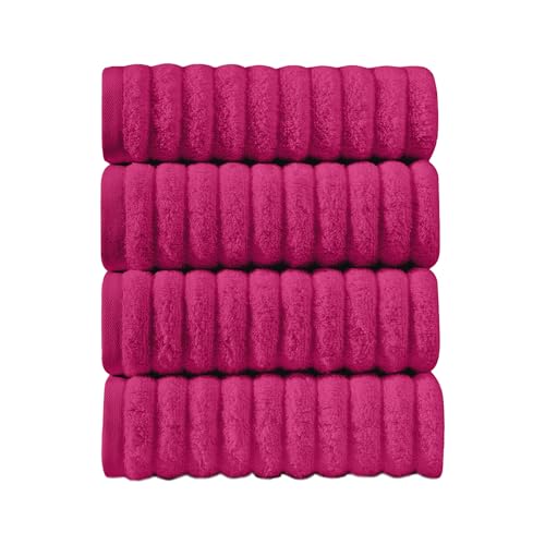 Image of Elegant Comfort Luxury 100% Turkish Cotton Corduroy Ribbed 4 Pack Hand Towel Set 16 x 28 Inch - Absorbent, Super Soft, Quick Dry, Premium Towels for Bathroom, Gym, Spa and Hotel Use, Hot Pink