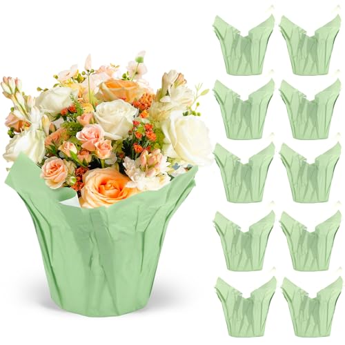 Tewloss 10-Pack 6 Inch STD Plant Pot Covers - Reusable Teal Kraft Paper Gift Wrap Sleeves for Indoor & Outdoor Flower Pots and Home DIY Decor