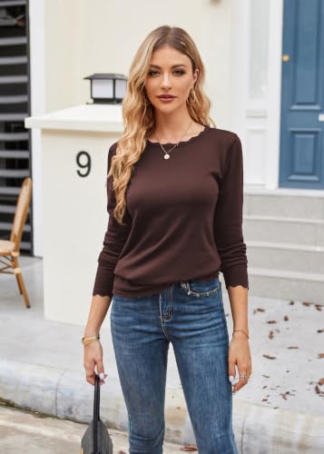 Image of GRACE KARIN Long Sleeve Fall Sweaters for Women Trendy Business Casual Tops | Fashion Clothes,Classic Pullover Shirt,Crew Neck,Scalloped,Lightweight,Soft Comfy,Fitted,Knit,Stretchy,Winter Layer Clothing