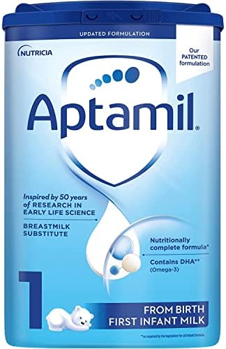 Aptamil Stage 1, No. 1 Baby Formula in Europe, Milk Based Powder Infant Formula with DHA, Omega 3 & Prebiotics, 1.76 Pound (Pack of 1)