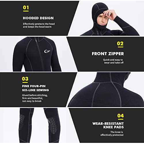 Full Wetsuits-5Mm 3Mm Wetsuit-Mens Neoprene Diving Suit Front Zipper Hoodie Snorkeling Surfing Suits High Elasticity Long Sleeve - Diving Water Sports Solid Colored Autumn Winter Spring Summer #TOP3