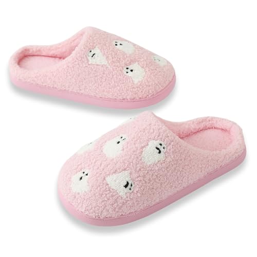 Halloween Slippers for Women Men Retro Memory Foam Plush Fluffy Warm Ghost Fuzzy Slippers Holiday Slip-on Indoor Outdoor House Shoes4