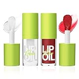 2 Colors Hydrating Lip Oil, Nourishing Tinted Lip Oil Gloss Makeup Set, Non-Sticky Long Lasting Form