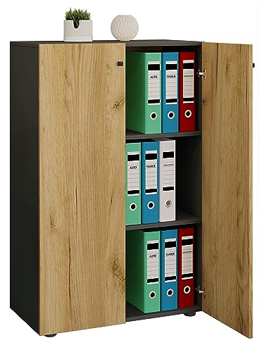 VCM Büroschrank mit 3 Fächern | moderner Aktenschrank mit Drehtüren | Maße ca. B. 70 x H. 110 x T. 40 cm – Lona 3-Fach