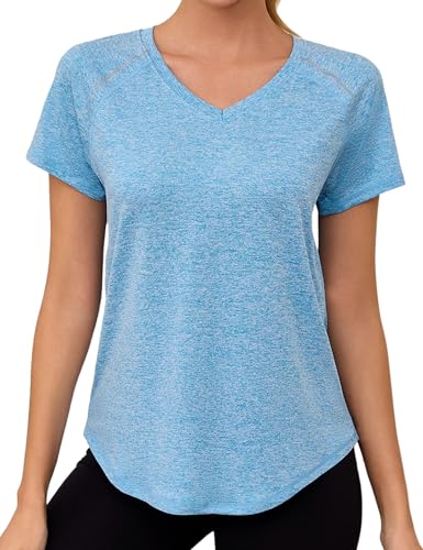 Gyabnw Sportshirt Damen Kurzarm Leichtes Atmungsaktiv Funktions Sport Oberteile Damen V-Ausschnitt Sport Top Frauen Für Fitness Laufshirt Yoga