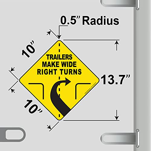 Trailers Make Wide Right Turns Sign Vinyl Sticker Truck Decal Trailer Label Safety Markings For Tanker Truck, Dry Van And Reefer Trailers - Truck Markings Self Adhesive Bumper Sticker (10" Diamond) #TOP1