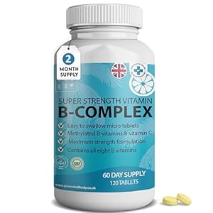 Super Vitamin B Complex | x120 High Strength Micro Tablets | 2 Month Supply | with B1, B2, B3, B6, (Folic Acid) B9, B12, Biotin (B7), B5 and Vitamin C | Vegan, UK Made by Grounded