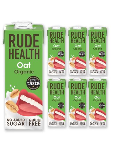 Image of Rude Health 6 x 1 Litre Organic Oat Dairy-Alt Milk, 100% Natural Organic Drink, Lactose Free, Dairy Free & Gluten-Free, No Added Sugar, Award-Winning, Healthy & Vegan, 100% Recyclable Packaging