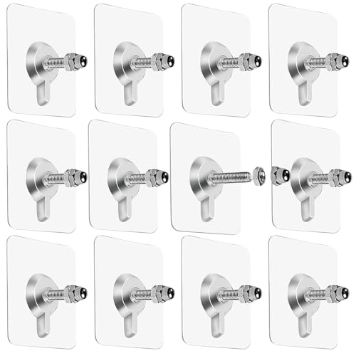 Stqdeu 12 Piezas De Tornillos Adhesivos De Alta Resistencia, Tornillos Y Clavos Adhesivos Extra Fuertes, Hasta 30 Kg De Fijación En La Pared Sin Perforación, Tornillos Resistentes Sin Perforación Para