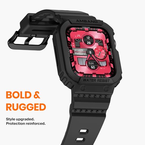 Image of amBand Compatible for Apple Watch Band 41mm 40mm 38mm with Bumper Case, Rugged Men Women Bands for iWatch SE 3 SE2nd SE Series 9 8 7 6 5 4 3 2, Sport Military Protective Cases Drop-Proof, Matte Black