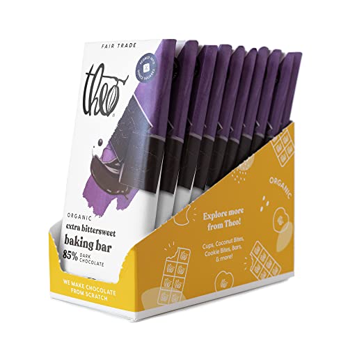 Theo Chocolate Organic Dark Chocolate Extra Bittersweet Baking Bar, 85% Cacao, 4 Ounce Bar, 10 Pack | Vegan, Fair Trade #TOP2
