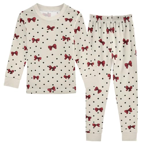 Cartoon Pajamas Set Cute Bow Polka Dot Pattern Long Sleeve PJs Cotton Jammies Sleepwear Top and Pants Multicolor