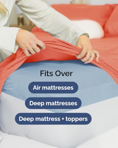 Image of CGK Unlimited Extra Deep Flex Top Split Head King Sheet Set - 6 Piece Breathable and Cooling Sheets - Hotel Luxury Bedding for Women, Men, Kids & Teens - Easy Secure Fit - Extra Deep Pockets - Coral