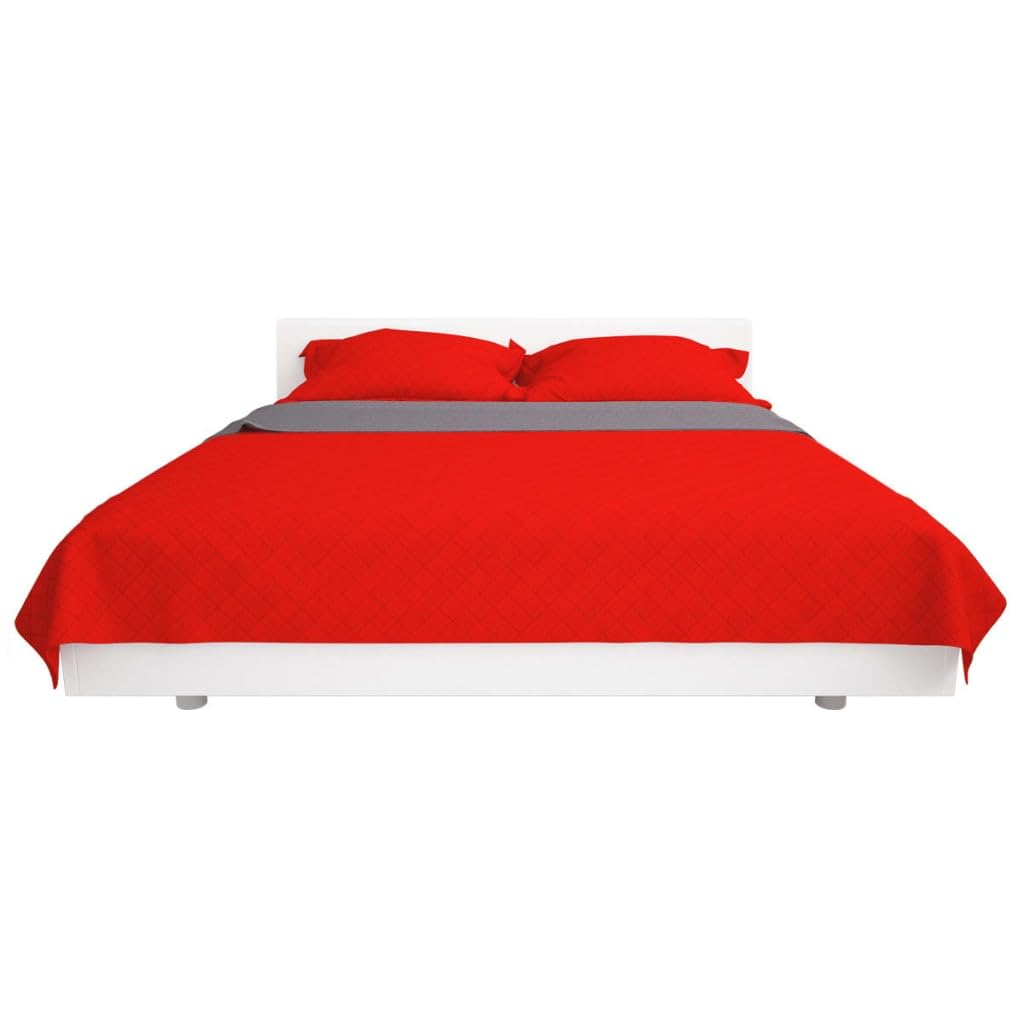 Gesteppte Tagesdecke Rot Grau 170x210 cm Mikrofaser mit PP Füllung, Diamant Steppung für Bettdecke, Gästebett, Schlafzimmer Komfort, Winter bis Ganzjahr Wärme
