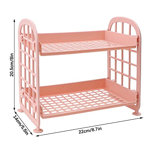 Image of Desktop Rack Cosmetic Stationery Storage Holder, 2-Tier Multifunctional Plastic Shelf Makeup Organizer for Skincare Office Kitchen Bedroom Bathroom Home (Pink)