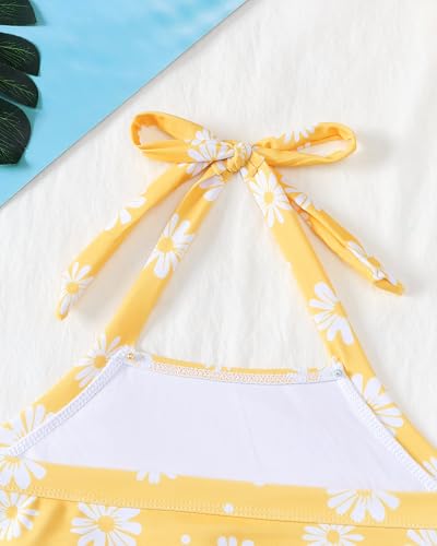 Image of Saeaby Toddler Little Girls Swimsuit Summer Halter Ruched Tankini 2 Piece Bathing Suit for Girl Beach Swimwear 3-8Y