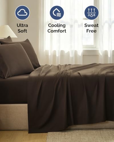 Image of King 6 Piece Bed Sheet Set - Breathable & Cooling Sheets - Chocolate Brown
