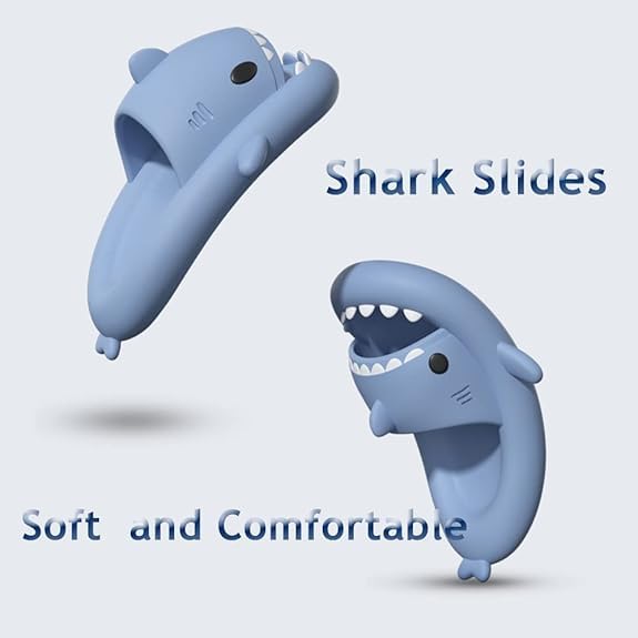 Men's and Women's Shark Slides Novelty Cloud Shark Slippers Open Toe Shark Slippers Anti-Slip Quick Drying Sandals Shower Slippers with Cushioned Thick Sole4