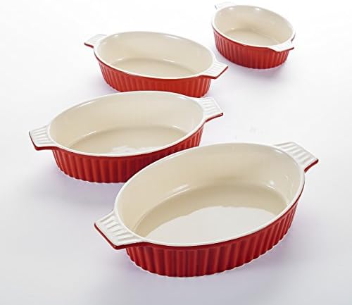 MALACASA, Seria Bake.Bake, 4-częściowy zestaw naczyń do pieczenia, ceramicznych, ceramicznych naczyń do pieczenia, odporne na zarysowania, naczynia do pieczenia do naczyń Lasagne Tiramisu, 4 rozmiary