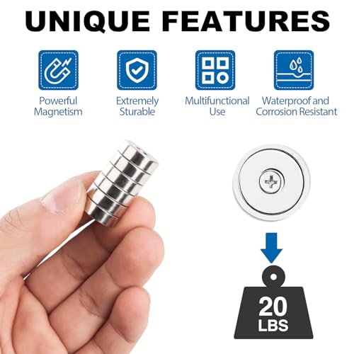 Image of LOVIMAG Strong Neodymium Rare Earth Magnets, 20LBS-12 Pack | Heavy Duty Cup Magnet with Countersunk and Screws for Tool Room, Kitchen Doors, Wall Mounting, Office