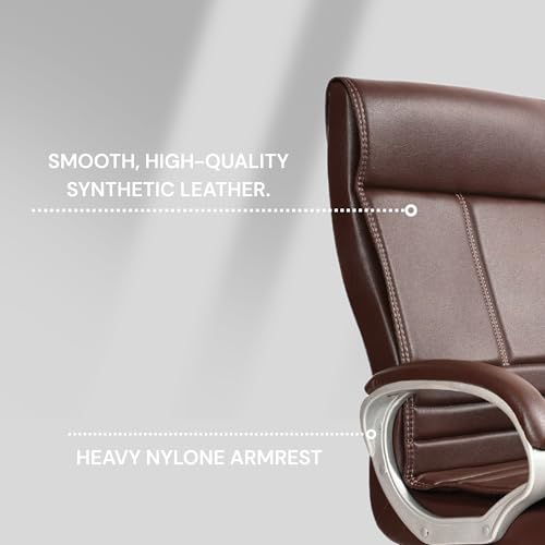 Image of INNOWIN Phantom High Back Leatherette Office Chair with 3 Years Limited Warranty | Ergonomic Leather Orthopedic Executive Boss Chair with Spacious Cushioned Seat | Heavy Duty Metal Base | Brown