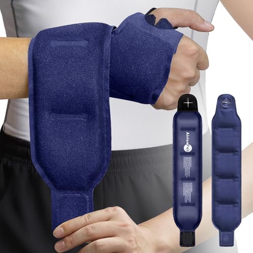AiricePac Wrist Ice Pack Wrap for Carpal Tunnel Relief, 2 Gel Packs, Gel Ice Packs for Injuries Reusable for Wrist Hand Pain, Hot Cold Compress Brace for Achilles Tendonitis, Tenosynovitis